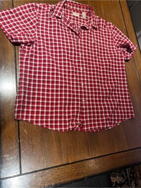 Men's Red Check Short-Sleeve Button-Down Shirt by